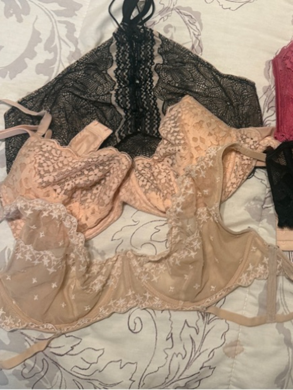 Lace Bralette & Bustier Set - Pink, Black, Nude